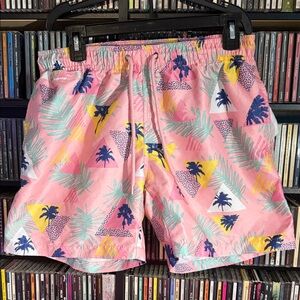 Free Planet Retro Pink Palm Tree Swim Trunks Men’s Medium